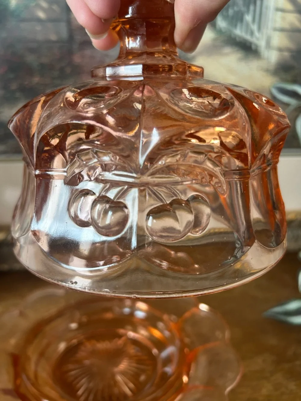 Vintage Mosser Glass "Cherry & Cable" Pink Glass Butter Dish - Picture 4 of 11